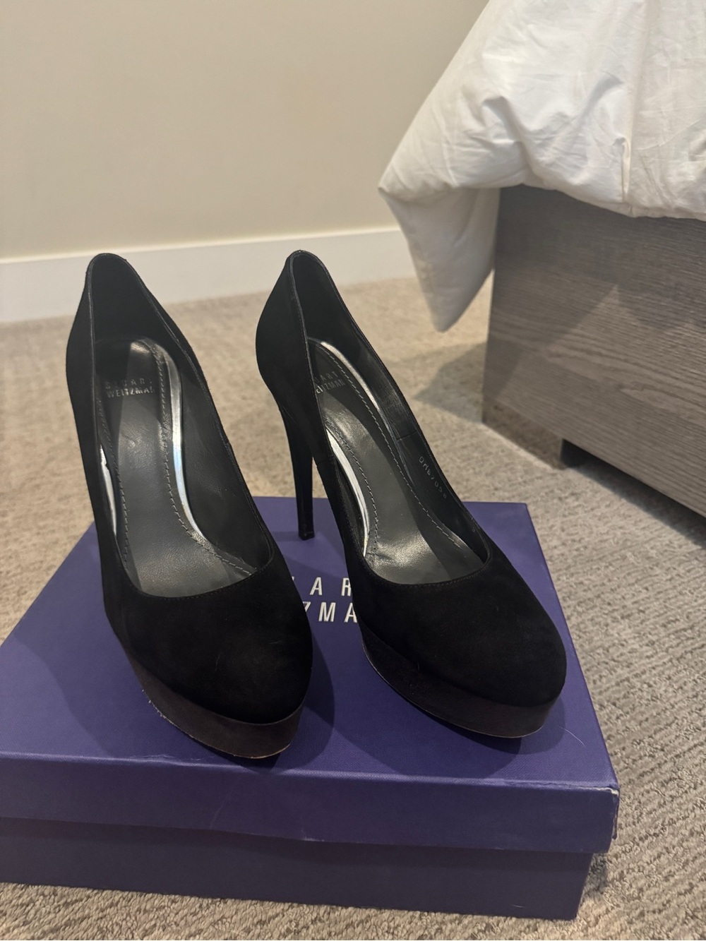 Stuart Weitzman Black Suede Platform Stiletto Pumps